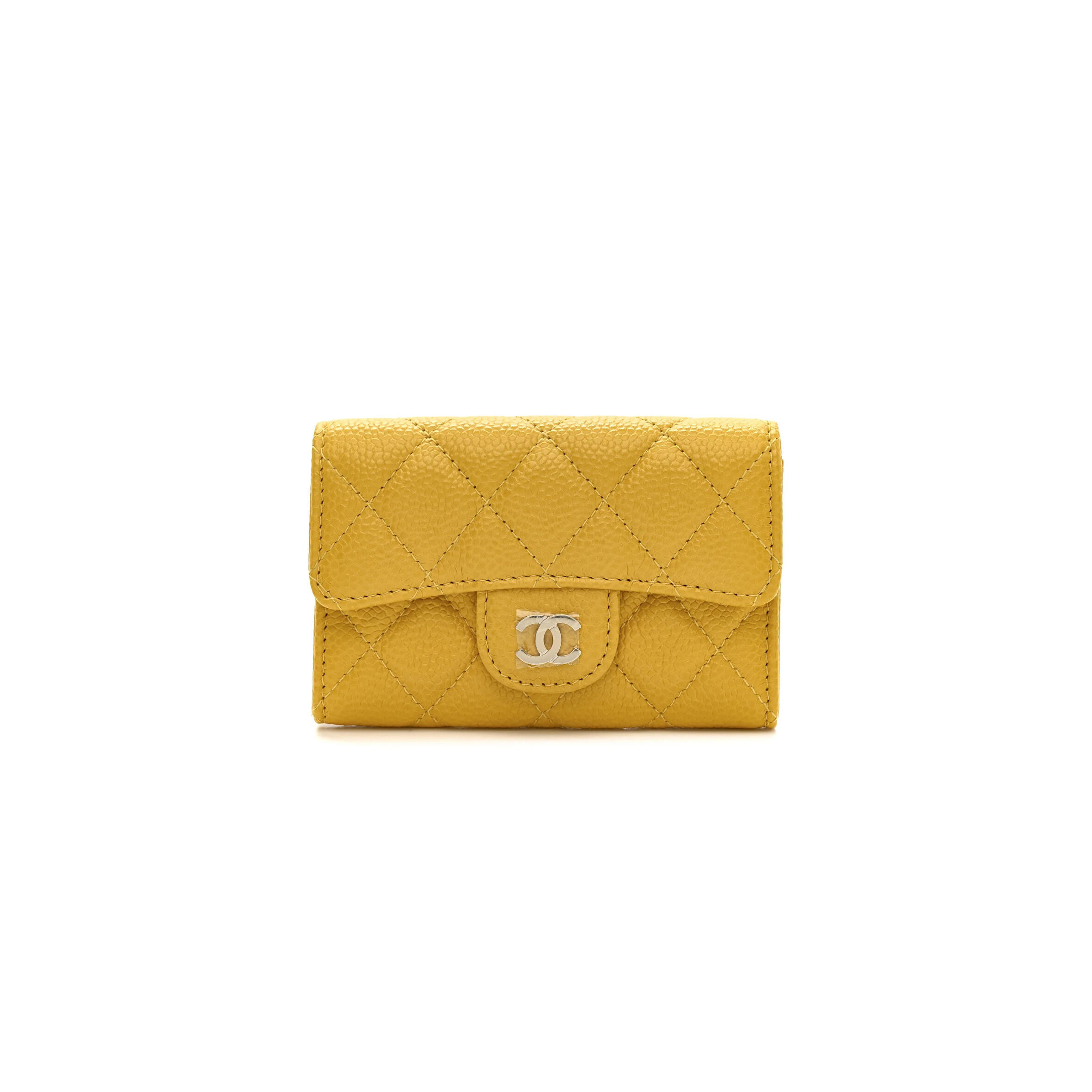 Ch**el caviar quilted flap card holder wallet yellow (11*8*3cm)